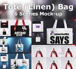 手提袋(亚麻布)品牌展示模型：Tote (Linen) Bag 6 Scenes Mock-up